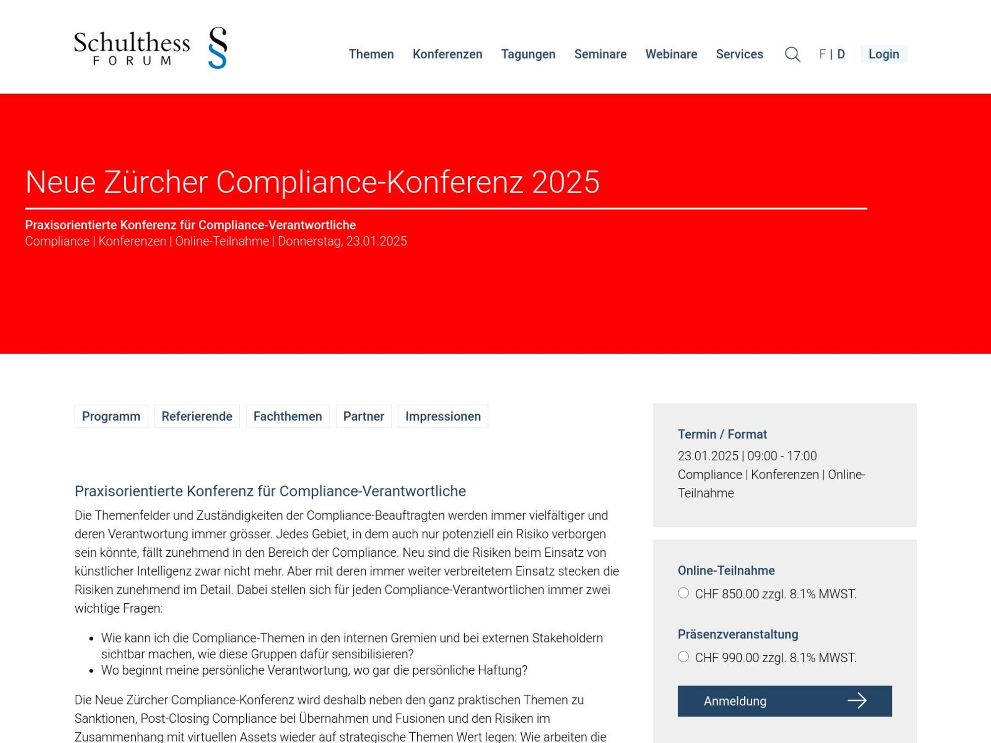 Neue Zürcher Compliance-Konferenz 2025 screenshot