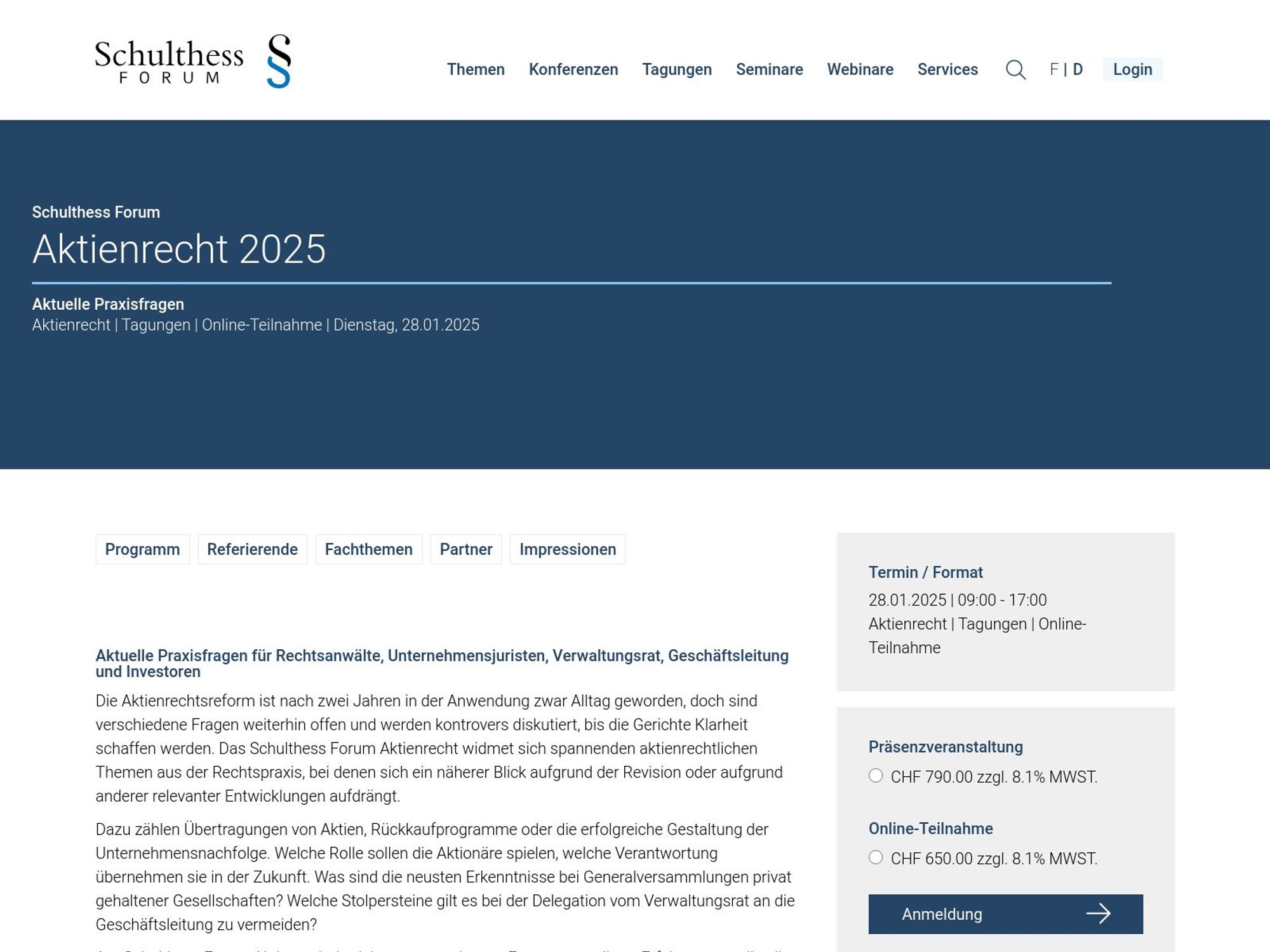 Schulthess Forum Aktienrecht 2025 screenshot