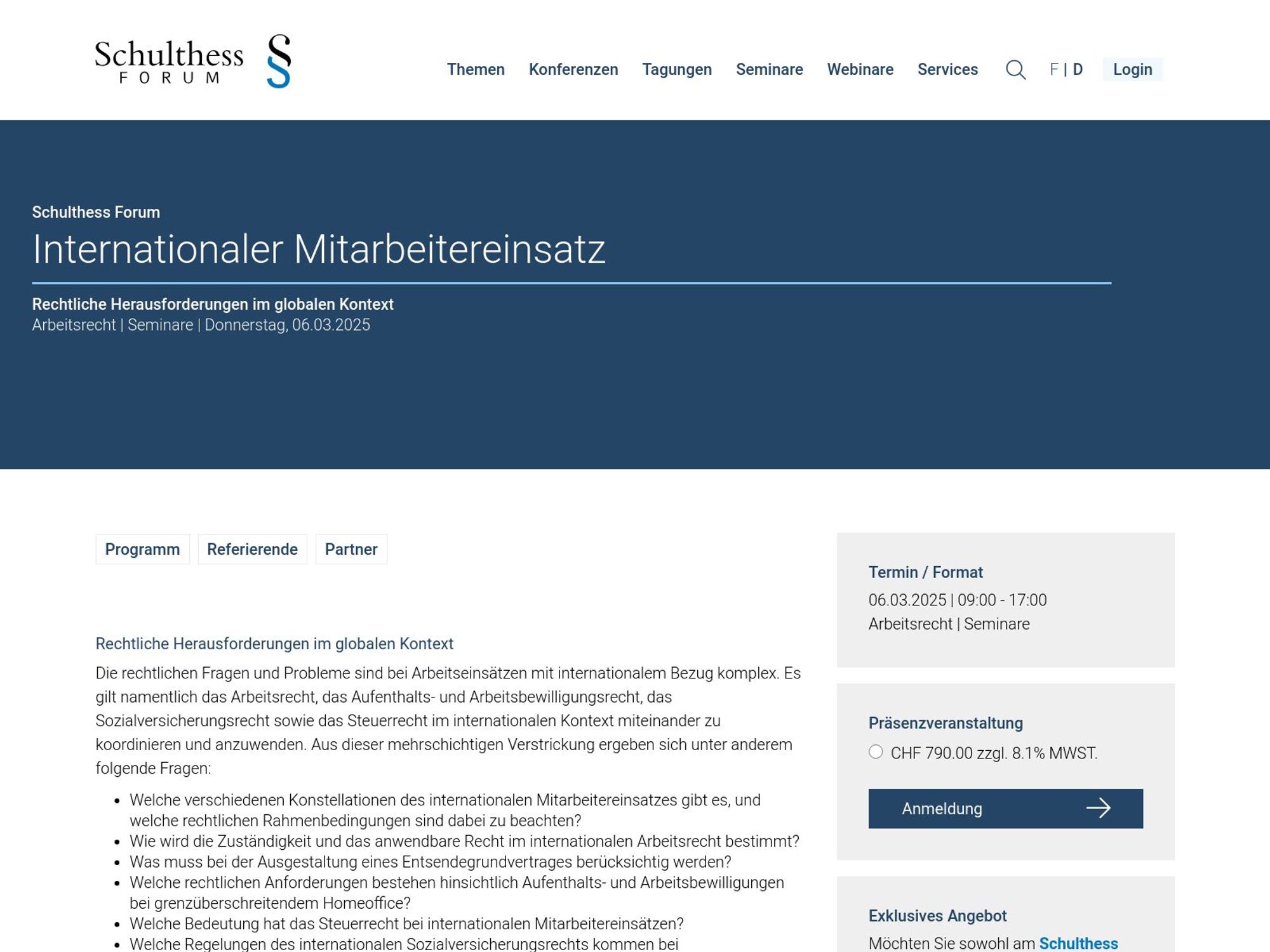 Schulthess Forum Internationaler Mitarbeitereinsatz screenshot