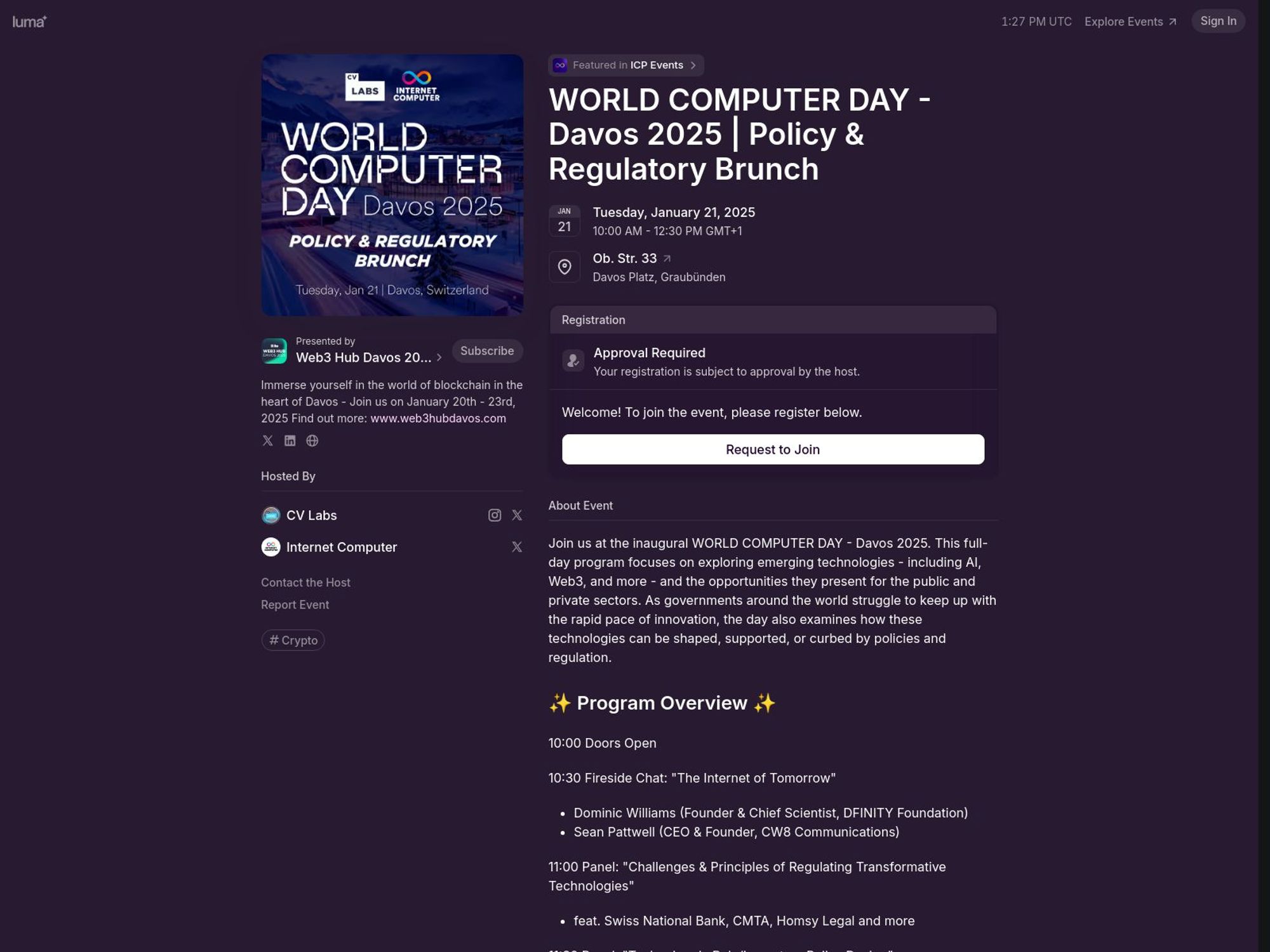 CV Labs & ICP WORLD COMPUTER DAY - Davos 2025 | Policy & Regulatory Brunch screenshot